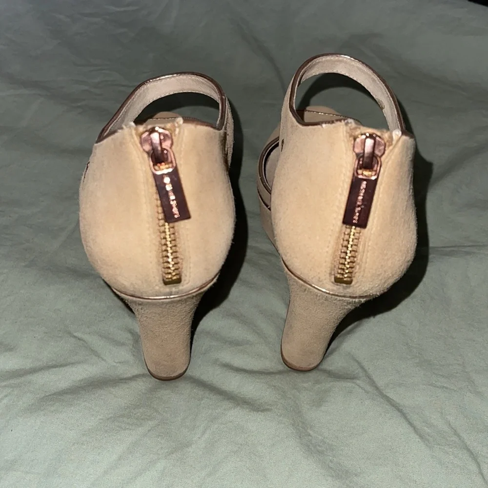 Michael Kors Nude Tan Suede Wedge Sandals - Picture 4 of 5